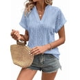 thumbnail image 3 of Women'S Summer Tops Casual V-Neck Cap Sleeve Shirt Light Crochet Textured Vest Shirt Sky Blue XXL, 3 of 9