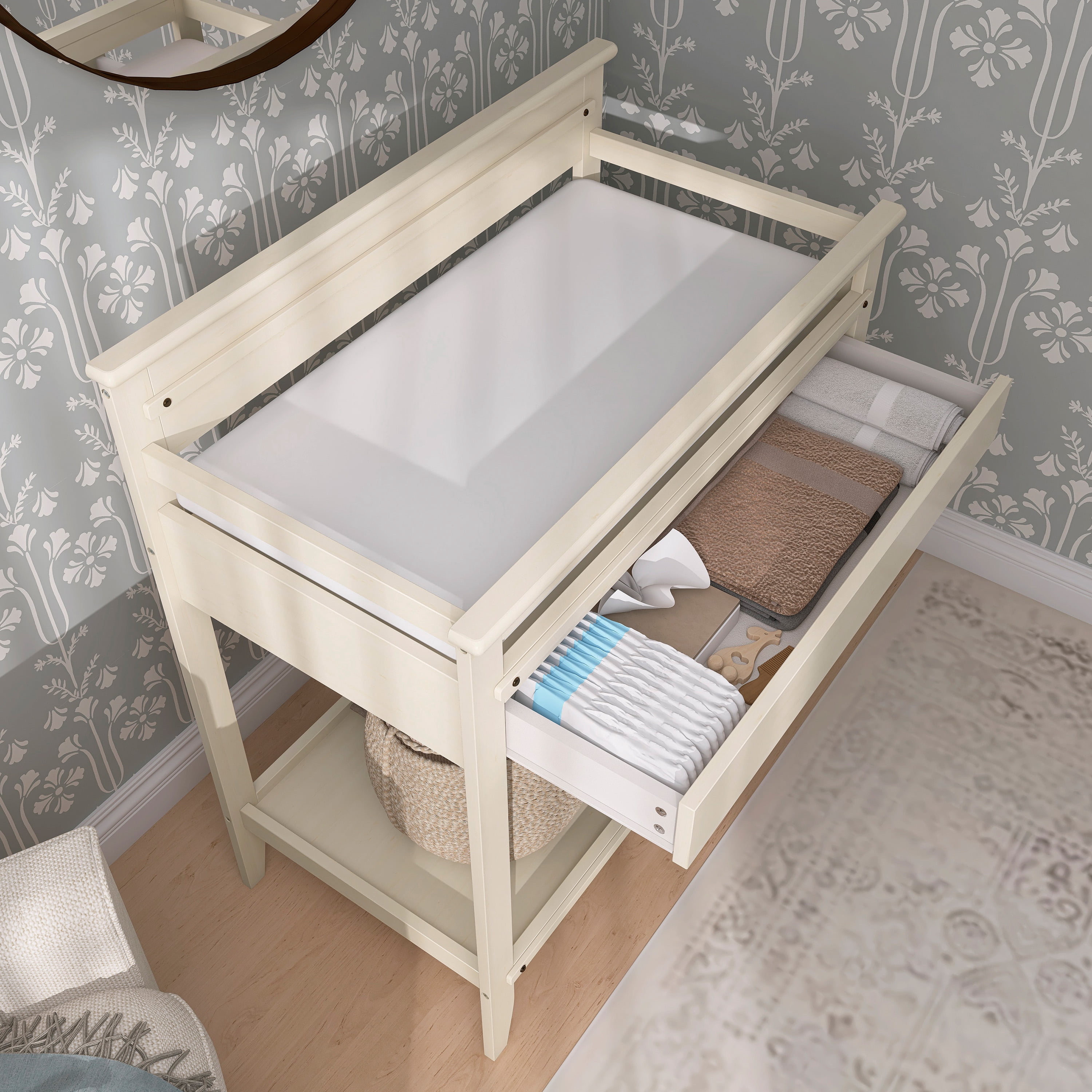 Dream On Me Bayfield Changing Table, JPMA & Greenguard Gold Certified, Glazed Brush White