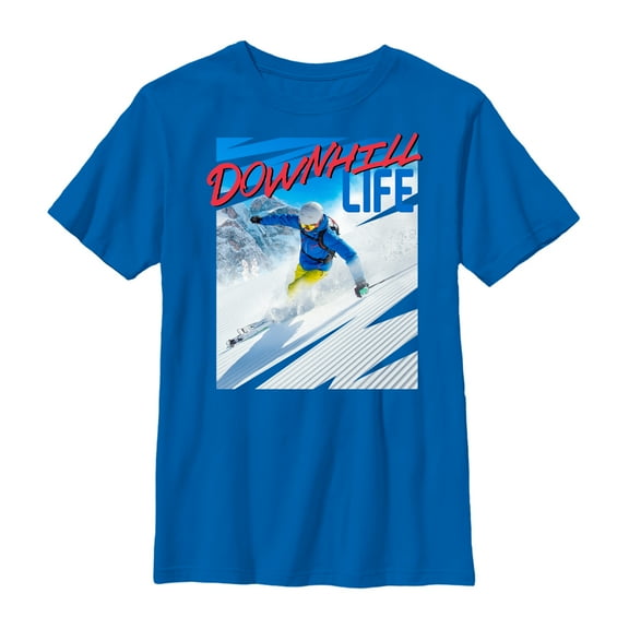 Boy's Lost Gods Downhill Snowboard Life Graphic Tee Royal Blue X Large