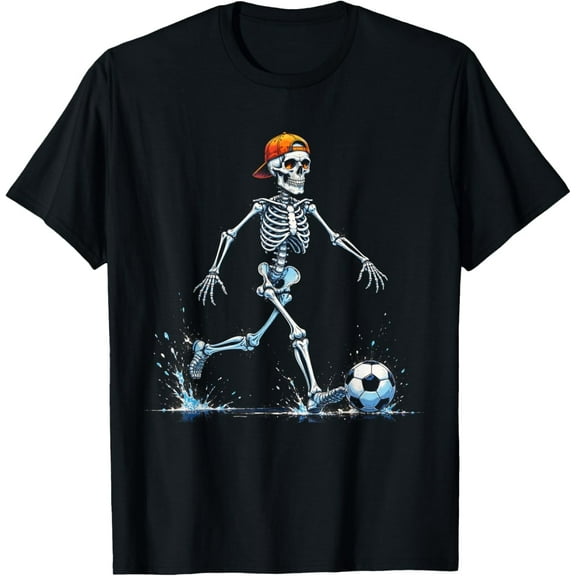 Spooky Skeleton Soccer Player Funny Halloween 2025 Costume T-Shirt