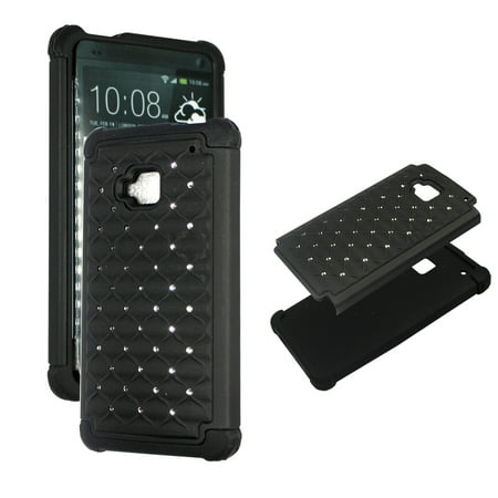 Hybrid Black Crystal Diamond for HTC One M7 Ultra Shock Proof Slim Case Drop Protective TPU+PC Bling Case Shock Absorb Enhanced Bumper Dual Layer Designer Rhineston