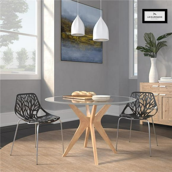 31.5 x 20.75 x 21 in. Modern Asbury Dining Chair with Chromed Legs, Black - Set of 2