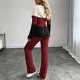 thumbnail image 5 of Bzdzmqm Women's 2 Piece Lounge Set V Neck Long Sleeve Hoodie with Wide Leg Pants Casual Solid Basic Tracksuit Cozy Zip Up Loungewear Fall Winter Outfit, Red M, 5 of 7