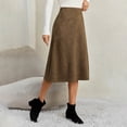 thumbnail image 6 of CBASIHI Womens Suede Midi Skirts- Retro Casual High Elastic Waist Hidden Zipper Fall Winter Skirts Brown Size S-XL, 6 of 8
