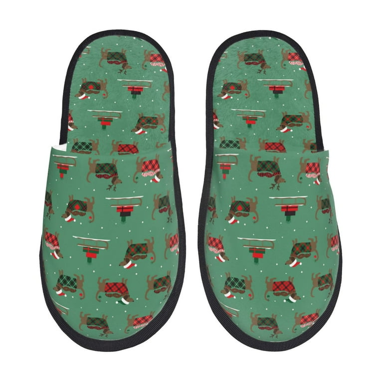 KLL Christmas Dachshund Slippers for Women Men House Slip on