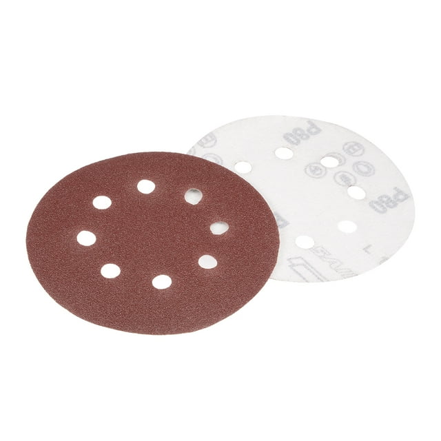 Unique Bargains 10Pcs 5 Inch 8 Hole Hook and Loop Sanding Disc 80 Grit Flocking Sandpaper