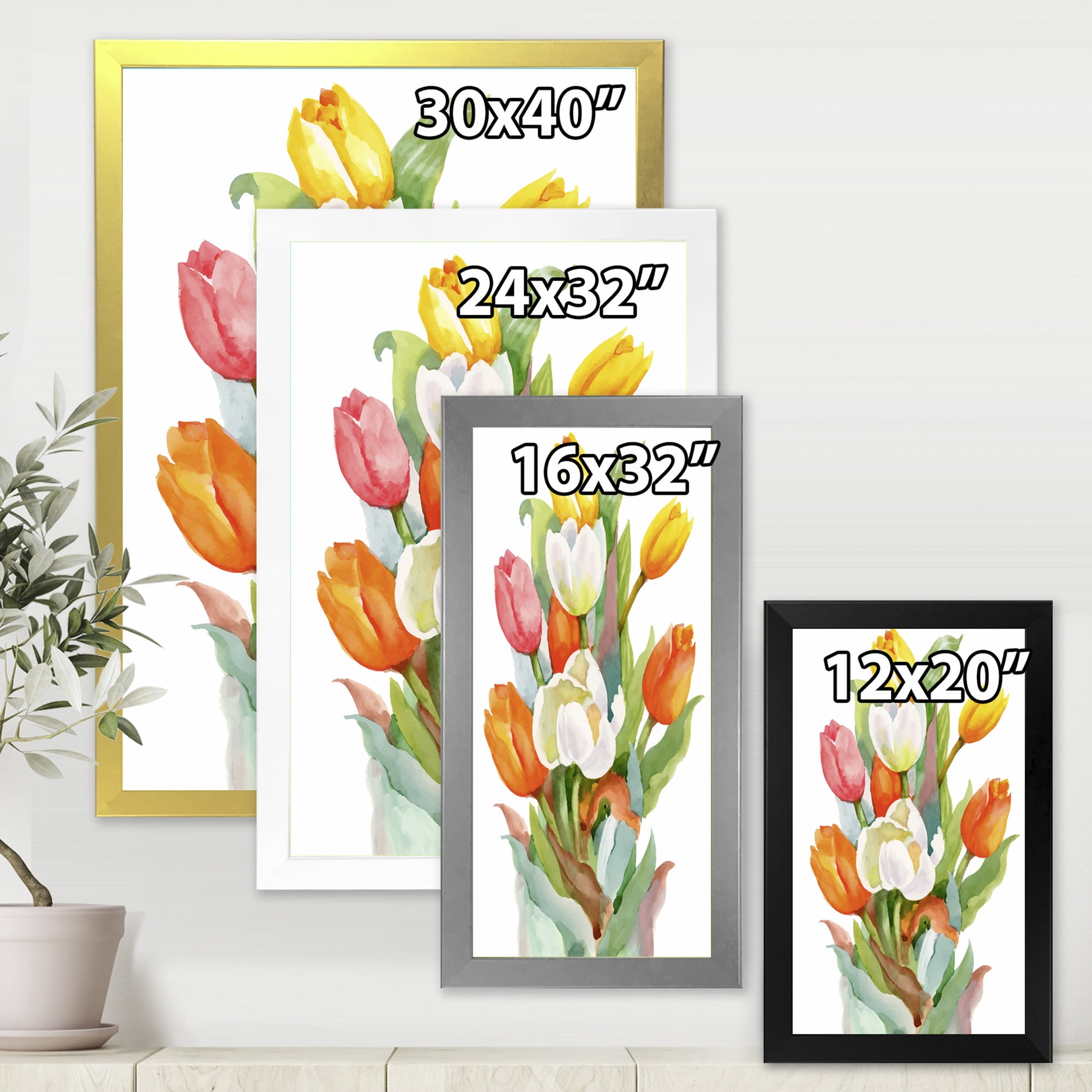 Designart 'Blooming Orange and White Tulips Flower' Traditional Framed Art Print