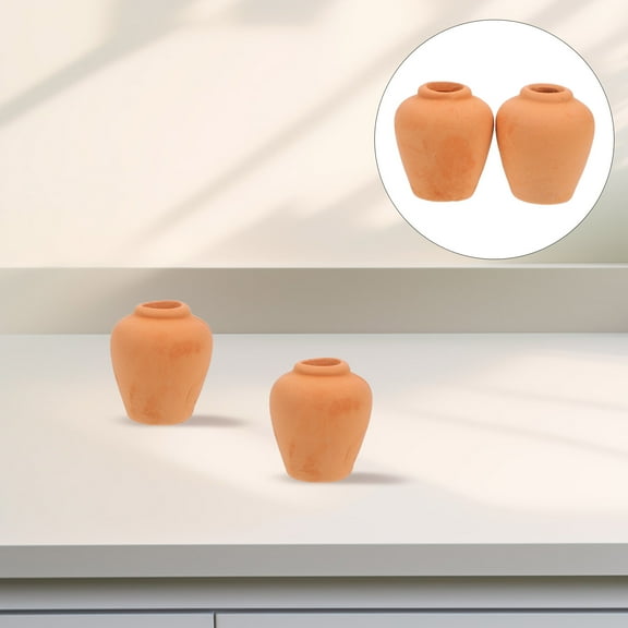Masteelf 2PCS Mini Clay Pots for Crafts Doll House Flower Pots for DIY Garden Plants Office Desktop Decoration