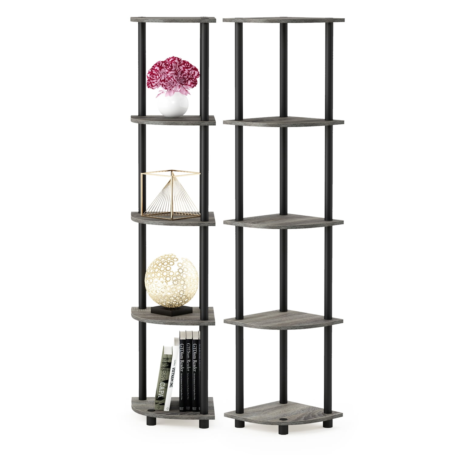 Furinno Shelves 11.6 W X 11.6 D X 57.7 H 5-Shelf Freestanding Shelves, Gray and Black