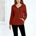 thumbnail image 6 of Otntypg Fashion Women Hoodie Sweater Tops Lightweight Casual Fall Spring Long Sleeve Ribbed Knit Drawstring Button V Neck Hooded Pullover Sweatshirts with Pockets Red S, 6 of 7