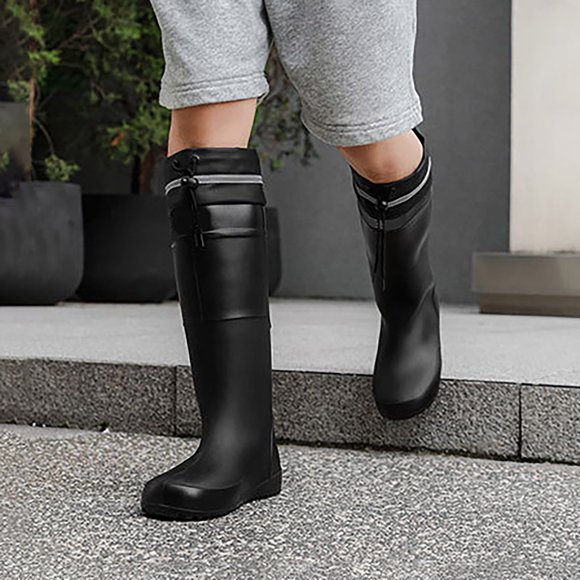 XIMIN Men's High Rain Boots Waterproof Boots Lightweight Wear-Resistant Round Toe Rubber Shoes with PVC Outdoor Elastic Non-Slip Boot for Gardening Fishing