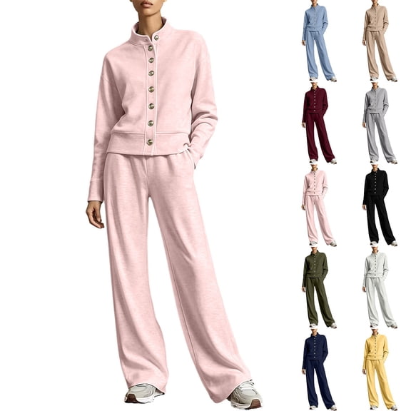 2 Piece Women Tracksuit Set, Button Down Jackets, Wide Leg Sweatpants, Teen Fall Trendy Casual Workout Outfits S-XXL