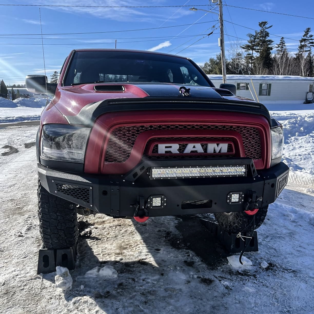 Vijay Compatible with 2015-2016-2017-2018 Dodge Ram 1500 Rebel Front and Rear Bumper Textured Black Steel with Light and D-ring