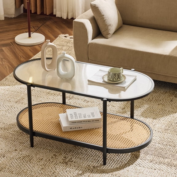 Ktaxon Mid-Century Coffee Table, Long Narrow Center TV Stand Console Table for Living Room, Antique Furniture, Black