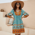 thumbnail image 5 of SOMER Dresses for Women Summer Midi Dresses Boho V Neck 3/4 Sleeve Babydoll Floral Print Casual Flowy Dress Beach Vacation 2026 Spring Blue, 5 of 7