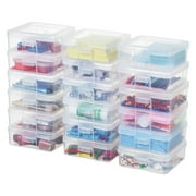 Novelinks 18 Pack Small Stackable Plastic Storage Box Containers Clear Hobby Art Craft Organizer Rectangle Box for Pencil Box Crayon Beads Jewelry ,Clear