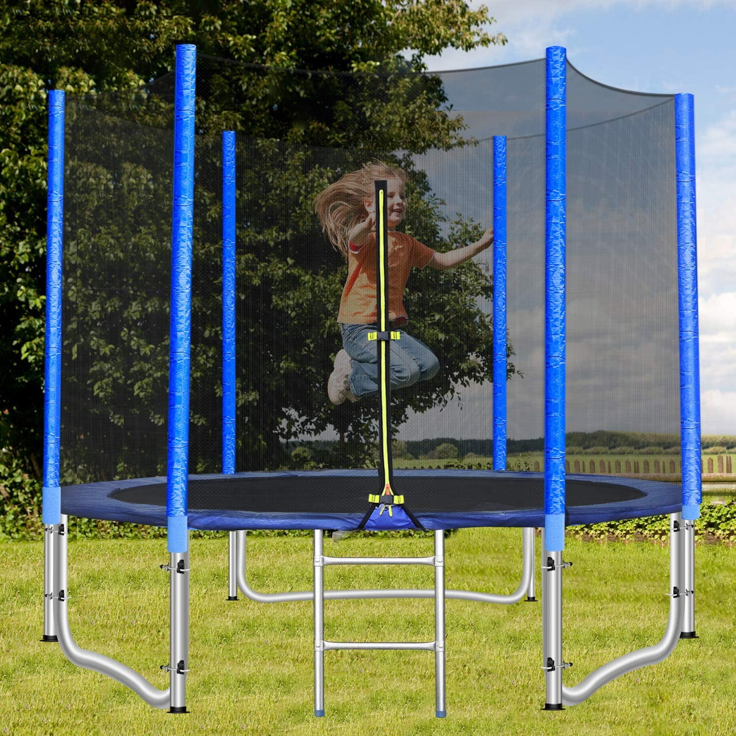 ladder and rain cover 8ft 8ft Trampoline with internal safety net enclosure 