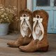 thumbnail image 5 of Juego de 2 decoraciones para botas vaqueras con cordón, plumas, cintas de satén y lazos elásticos, ideal para bodas, rodeos y eventos temáticos., 5 of 6