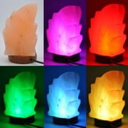 Himalayan Aroma – USB Himalayan Salt Leaf Shape Lamp, Color Changing Lamp, LED Lamp, Wood Base, Handmade, No Installation Required, 1 - 2 lbs