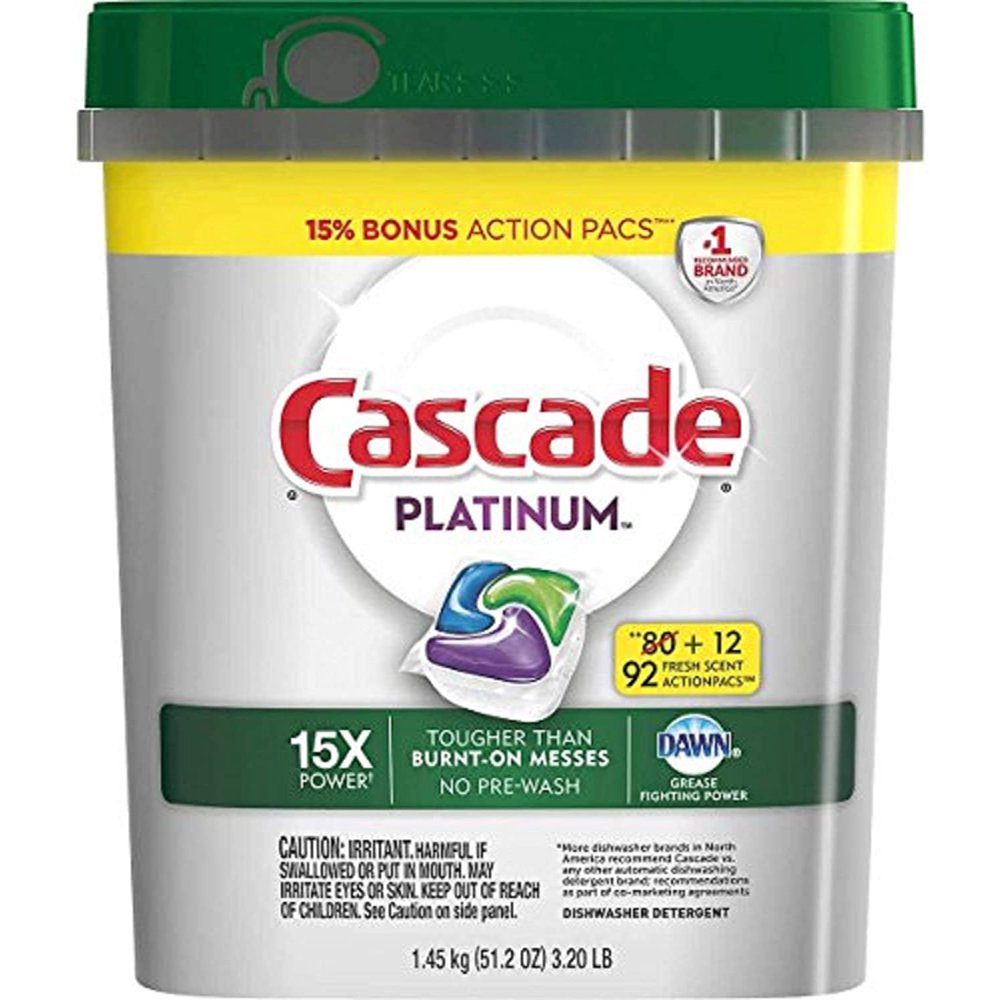 Cascade Platinum ActionPacs Dishwasher Detergent Tablet, 51.2 Ounce, 92