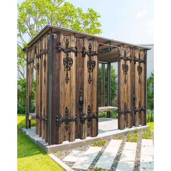 nqOlkjepod Outdoor Curtains for Patio Waterproof, Rustic Wooden Door Outdoor Privacy Panels Grommet, Brown Black Farmhouse Country Vintage Blackout Outside Curtains for Porch/Cabana 54"x95", 1 Panel