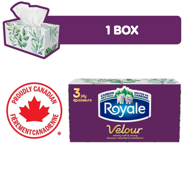 Royale Velour 3 Ply Facial Tissue, 1 Box, 154 Tissues