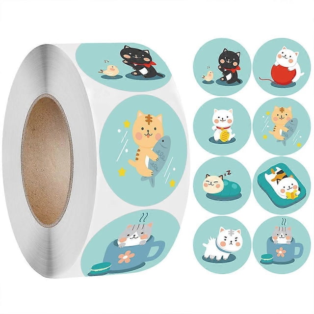 1 Pack 500Pcs Envelope Tab Sealer 1 Pack 500Pcs Decoration Stickers Sealing Label Stickers 1Inch Lovely for Cat Stickers