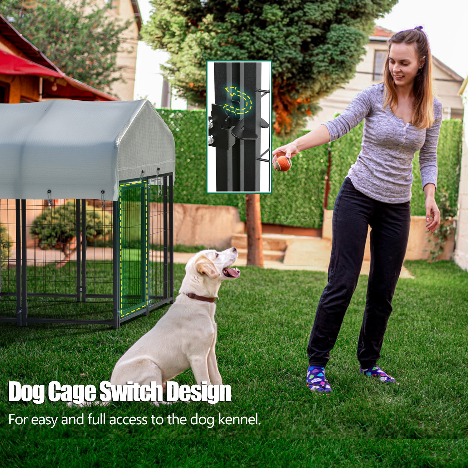 Welded Wire Outdoor Dog Kennel Large Heavy Duty Dog Playpen Enclosure Yard Dog Fence Pen Run Square Dog Kennel with Waterproof Roof Cover for Small Medium Large Dogs