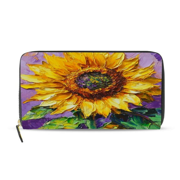 Qxltty Bright Yellow Sunflower Women's Leather Wallet Fashion Retro Multi Card Holder with Cell Phone Pocket Mothers Day Gifts