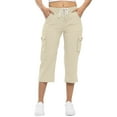 thumbnail image 4 of GZWYHT Summer Pants,High Waisted Pants,Hiking Pants Outdoor Pants /4 Summer Pants Capri Cargo Pants Lightweight Stretch Hiking Pants Overalls,Pants for Women,Palazzo Pants,Sweatpants Women,Beige,S, 4 of 9