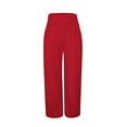 thumbnail image 5 of YYDGH High Waisted Wide Leg Pants for Women Casual Flowy Long Loose Fit Palazzo Lounge Pants with Pockets Red M, 5 of 6