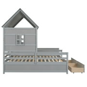 Twin Wood House Double Platform Beds with for Kids, Gray