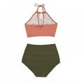 thumbnail image 3 of Women Sexy Bikini Set Solid Color Simple High Waist Halter Cross Strap Bandage Split Bikini Set Swimsuit, 3 of 11