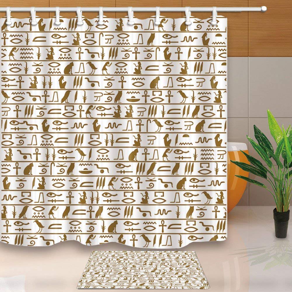 ARTJIA Egyptian Decor Gold Seamless Hieroglyphs Pattern Shower Curtain