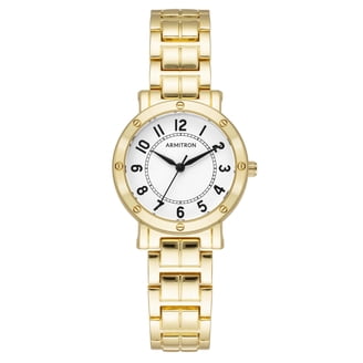 armitron gold dress watch Vintage Gold-tone Armitron Dress Watch for Women with White Gemstones