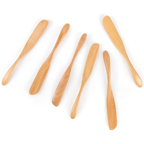 Tutuviw 6Pcs Handmade Wood Jam Spreader Cheese Knife 6.5 Inch Breakfast Dessert Spatulas Super Handy Peanut Jellys Spreader for Home Kitchen Dining Room