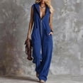 thumbnail image 2 of Women's Hooded Jumpsuit, Long Sleeve Front Zipper Romper with Pockets, Wide Leg Casual One Piece Outfit, Retro Sporty Streetwear and Loungewear​-Blue, 2 of 7