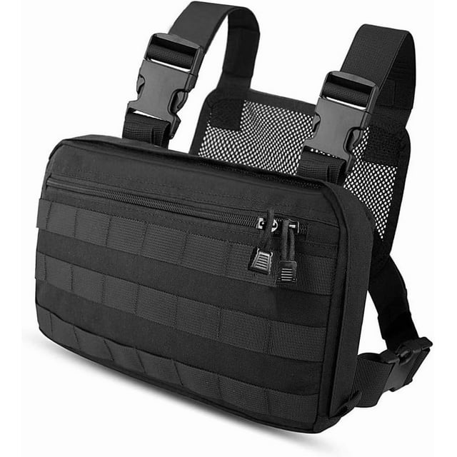 Chaleco táctico Molle con arnés de pecho para radio bidireccional, walkie-talkies, color negro