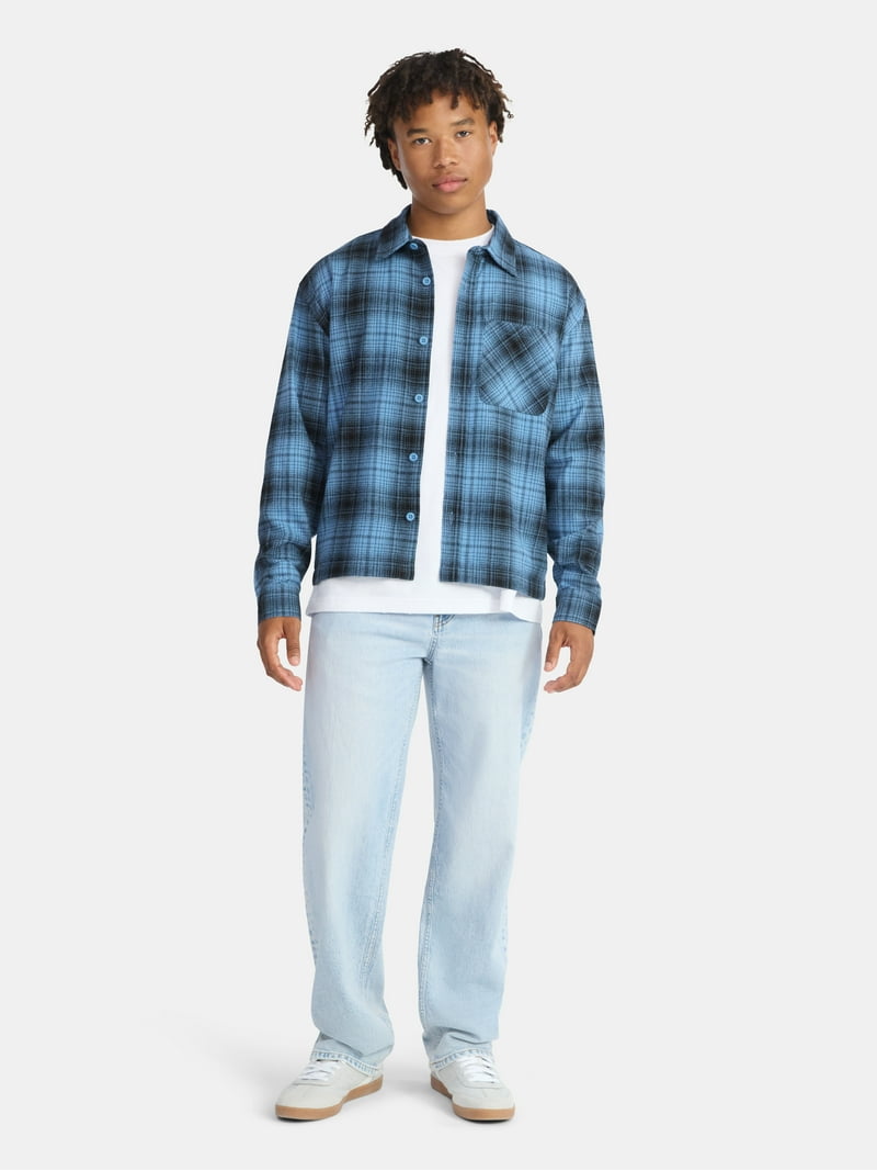 No Boundaries Collared Cotton Boxy Cropped Fit Flannel Shirt