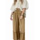 thumbnail image 1 of Pantalones Palazzo Holgados de Playa con Cintura Alta Elástica, Dobladillo con Volantes y Pierna para Mujer Caqui XS, 1 of 7