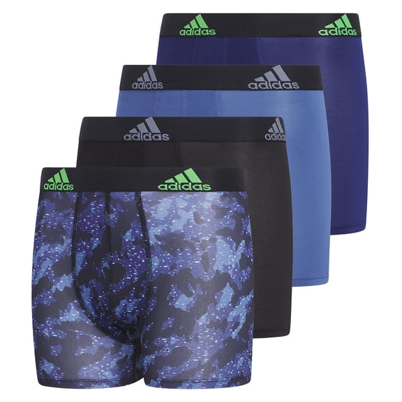 Boys 4-20 adidas Performance 4-Pack Boxer Briefs Color: Camo Black Blue Slime Size: LARGE