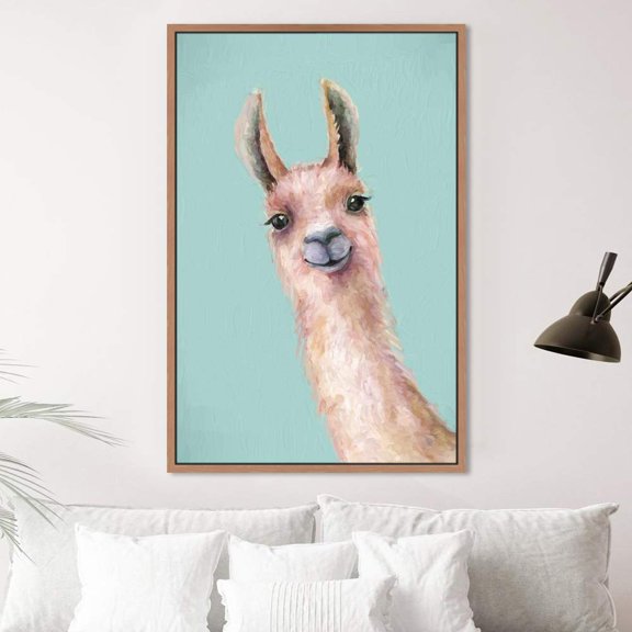 PixonSign Framed Wall Art Pastel Watercolor Brown Wool Farm Llama Nature Animals Portrait Artwork Cartoon Oil Paintings Modern Canvas Prints Colorful Fine Art for Rooms - 24"x36" Natural