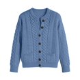 thumbnail image 4 of Women Cable Knit Cardigan Sweater Casual Crew Neck Button up Cardigan with Pocket Sweater Coat for Fall and Winter Women's Fall/Winter Outfits(Blue,B), 4 of 4