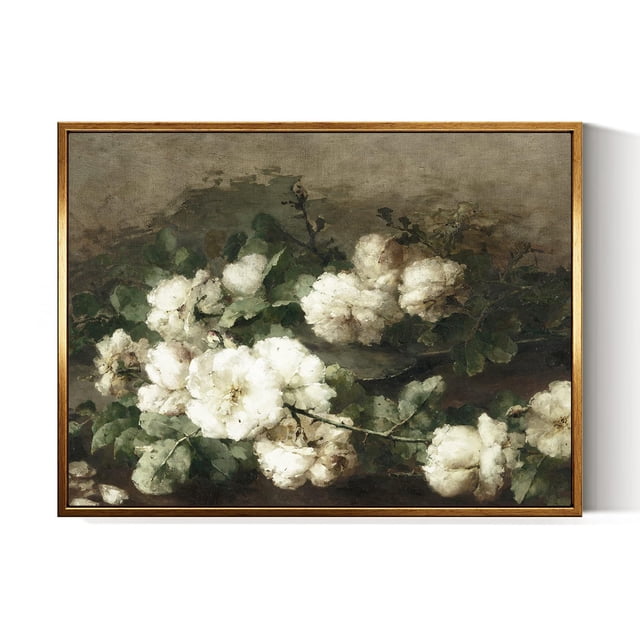 Cuadro mural en lienzo vintage Simsea con rosas blancas, 30 x 41 cm