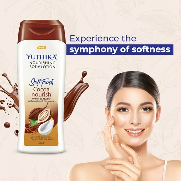 Yuthika Cocoa Lotion Corporelle Nourrissante, Toucher Doux Lotion Corporelle au Cacao pour une Hydratation Longue Durée et une Peau Apaisante 300 ml