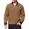 thumbnail image 2 of WTOBBY Men's Quarter Zip Collared Sweatshirt, Casual Long Sleeve Pullover with Pockets, Athletic Workwear Style Comfort,Light Brown 3XL, 2 of 7