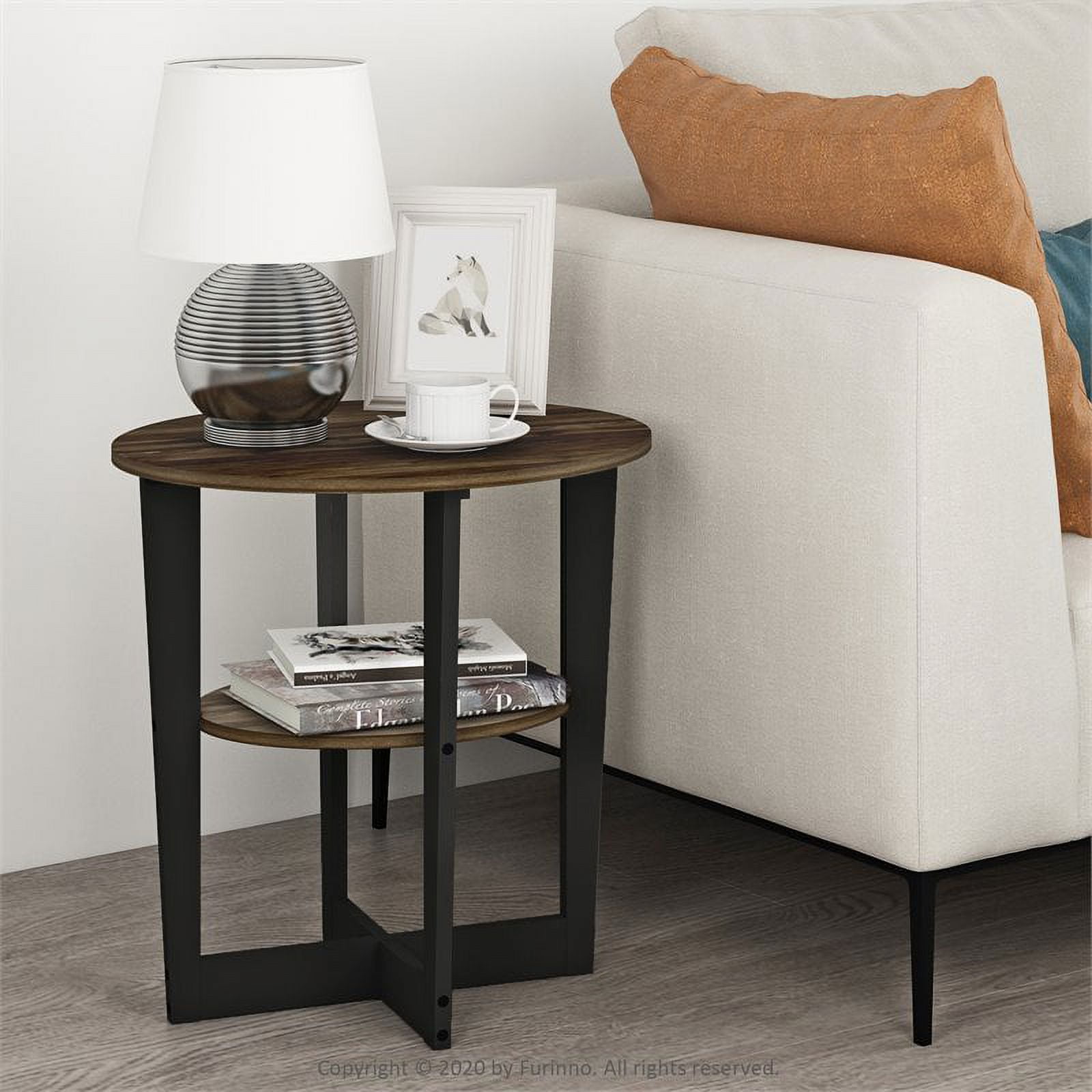 Furinno JAYA Oval End Table, Set of Two, Columbia Walnut/Black