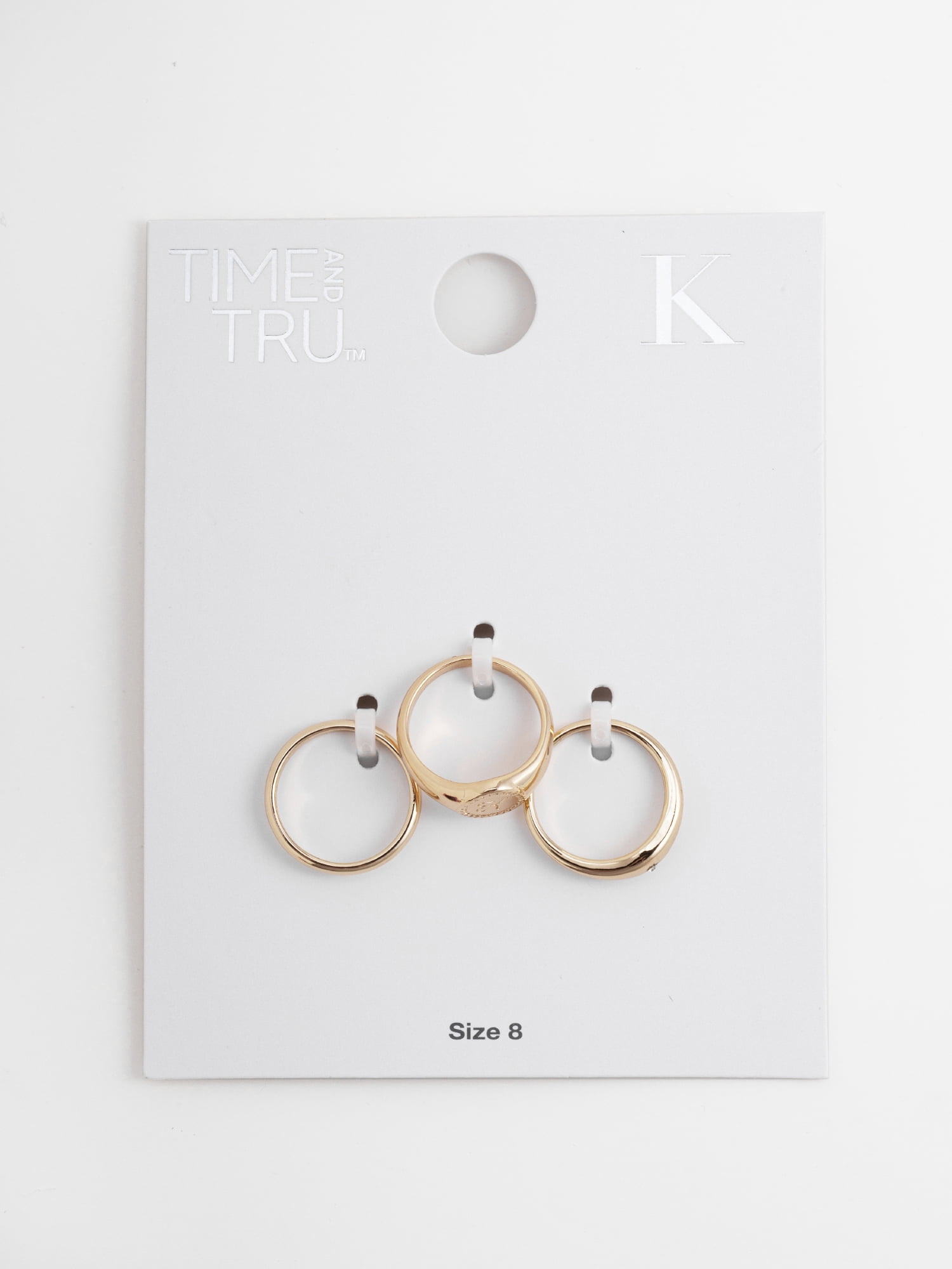 Time and Tru Women's Goldtone Ring Set, 3 Pairs, Initial K