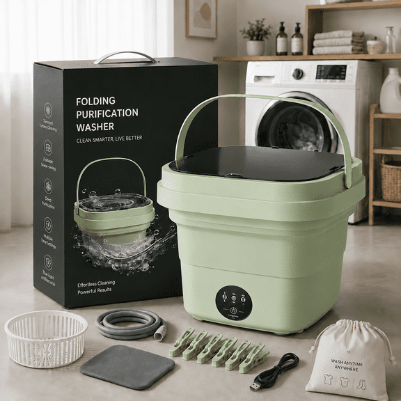 Foldable Washing Machine 11L High Capacity Mini Washer with 3 Modes Deep Cleaning Half Automatic Washt, Foldable Washing Machine with Soft Spin Dry for Socks, Clothes, Towels, Delicate Items
