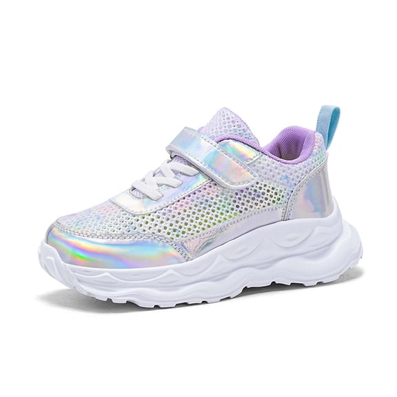 JAJAHO Breathable Mesh Sneakers For Girls Sparkling Metallic Lightweight Comfortable Running Shoes Summer Kids 4-12 Years Versatile Shoes